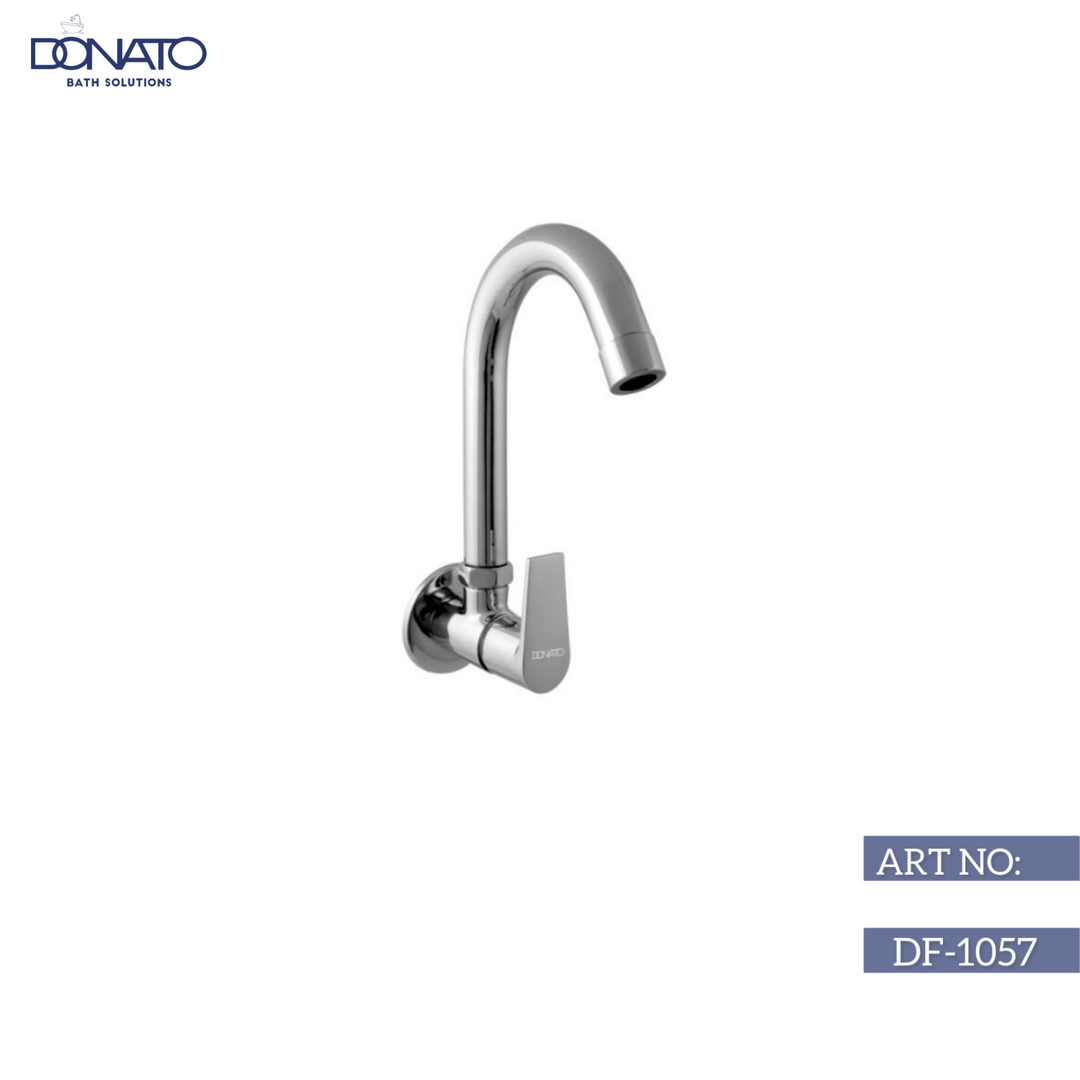 Durable wall-mounted sink cock in polished chrome finish, designed for efficient water control in kitchens and bathrooms