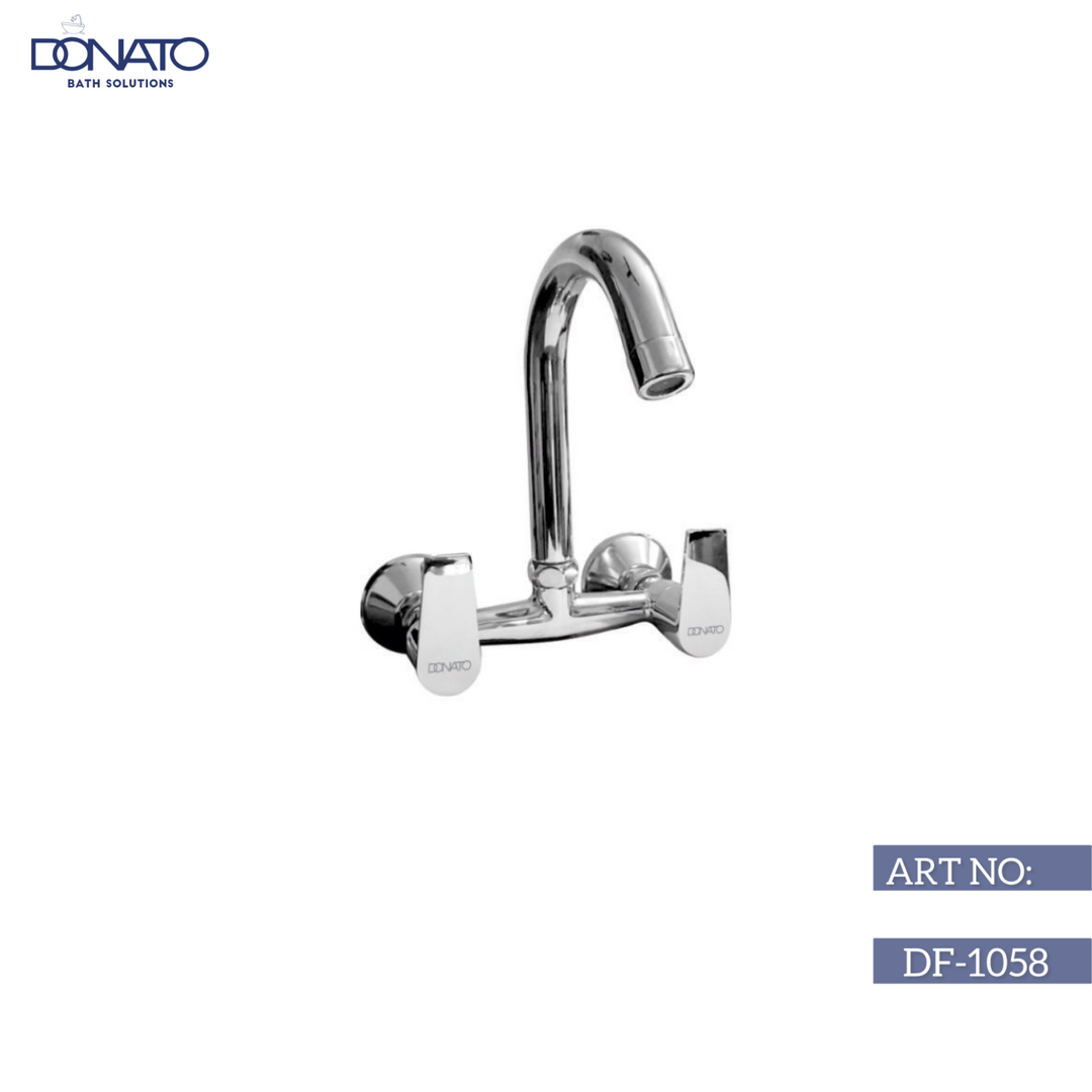 Sleek wall-mounted sink mixer in polished chrome finish, perfect for modern kitchen and bathroom designs.