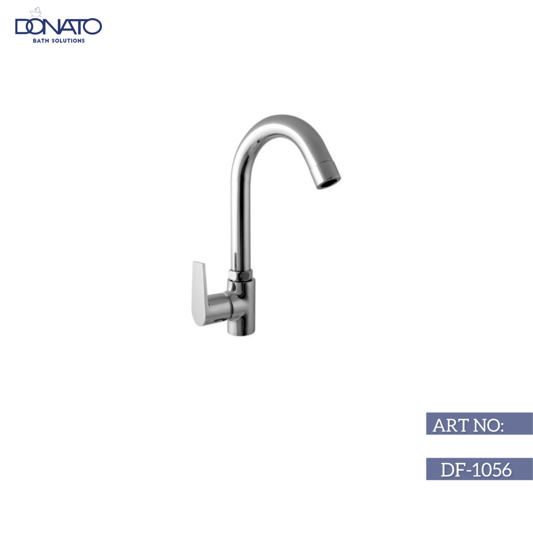 Elegant swan neck faucet in polished chrome finish, perfect for modern kitchen and bathroom sinks.