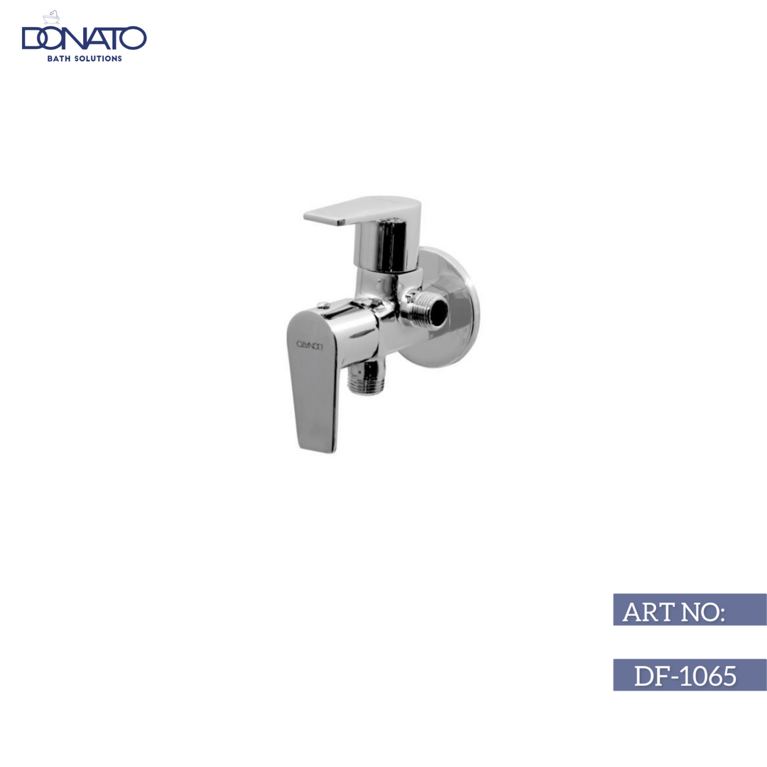 Durable two-way angle valve in chrome finish, designed for efficient water flow control in plumbing systems.