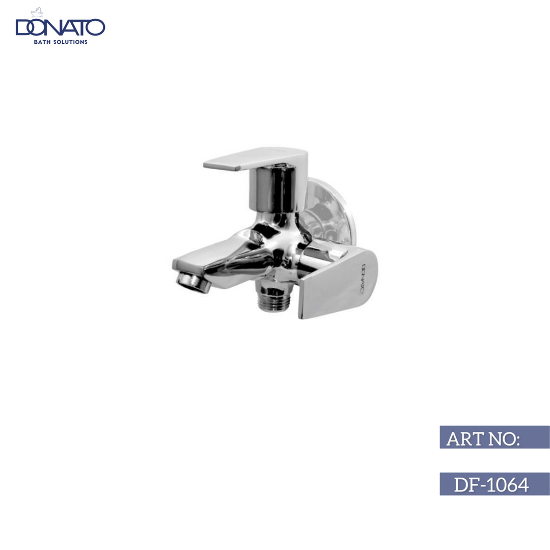 Durable two-way bib cock faucet in chrome finish, designed for efficient water control in outdoor and indoor applications.