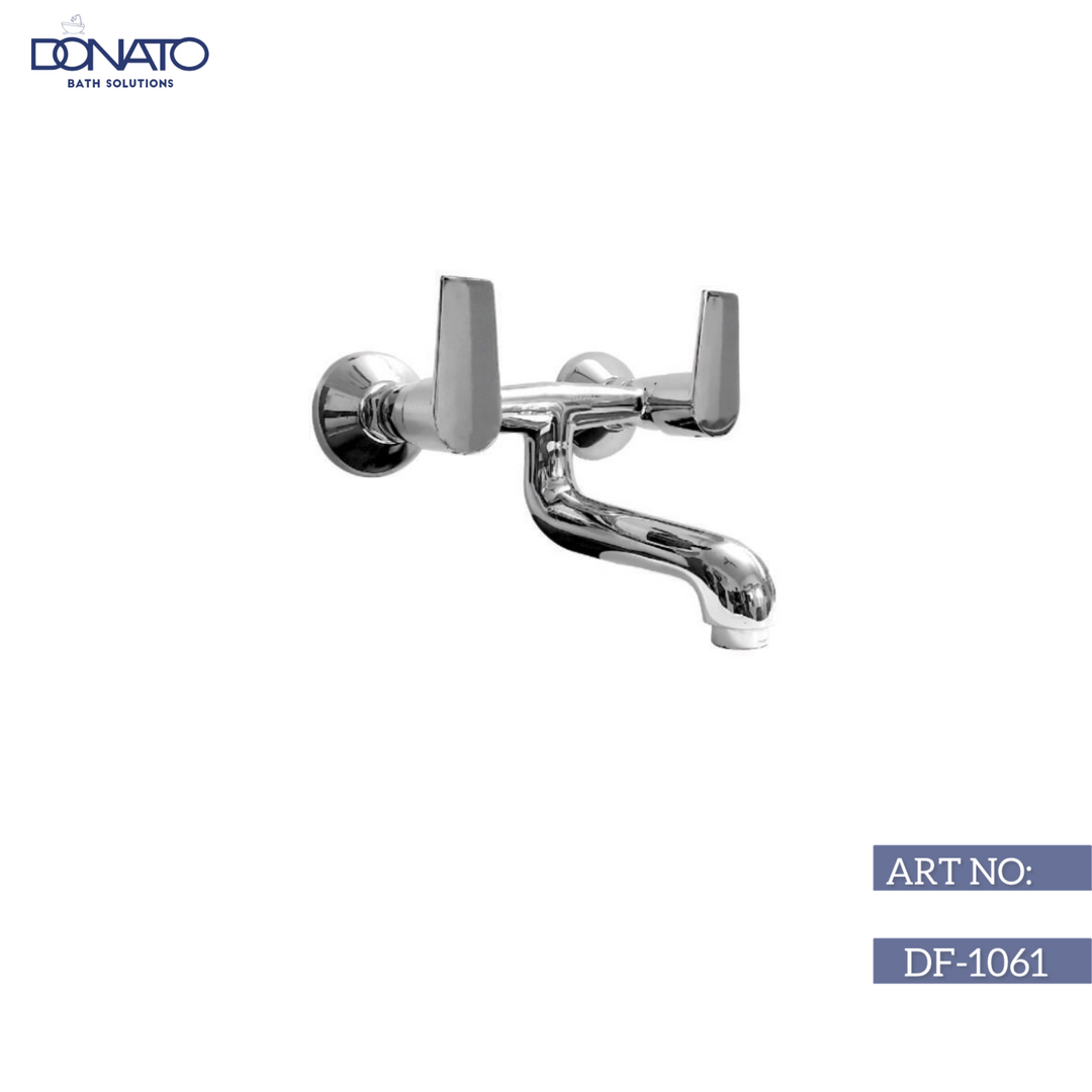 Sleek wall mixer non-telephonic faucet in chrome finish, designed for modern bathroom and kitchen installations.