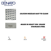 Modern overhead shower quality system with adjustable spray settings.