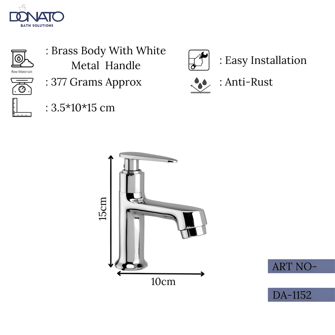 Stylish pillar cock with a polished finish, ideal for enhancing bathroom decor with 377 grams weight and 15cm height