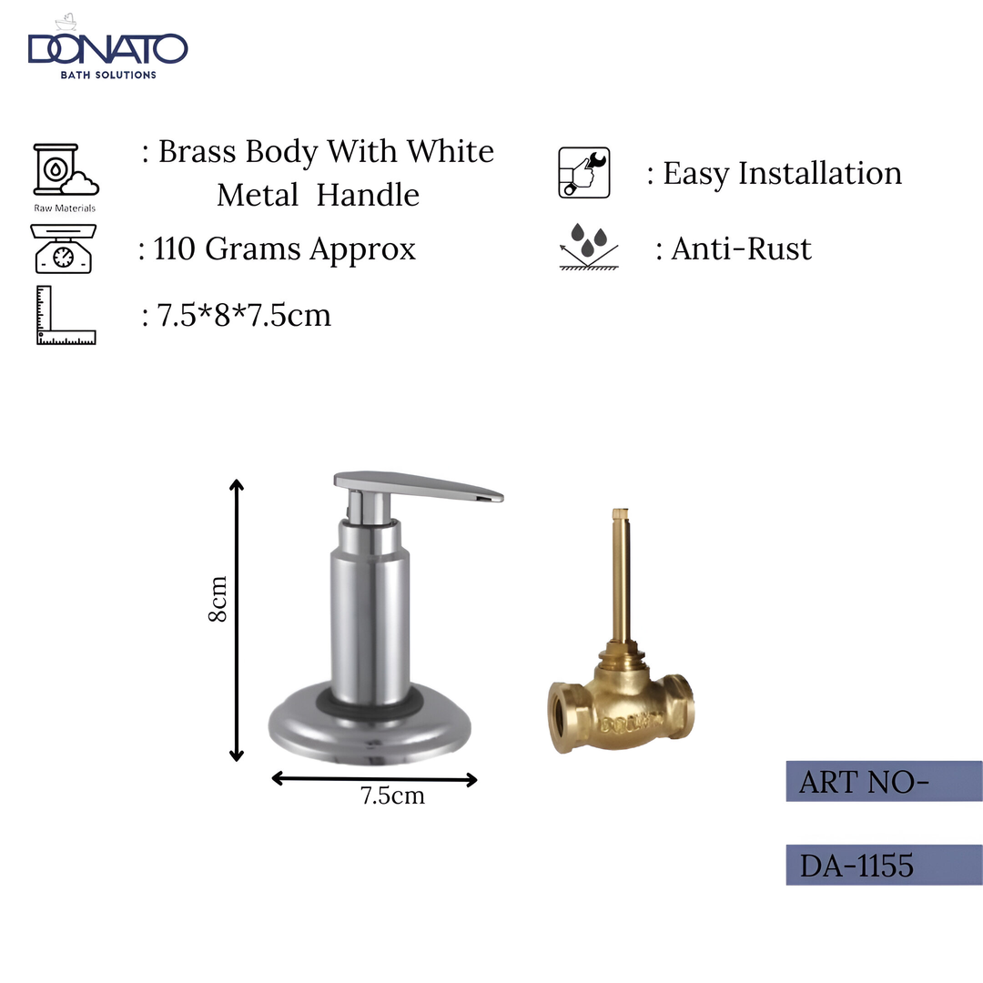 Compact concealed stop cock measuring 8cm in height, suitable for tight spaces.