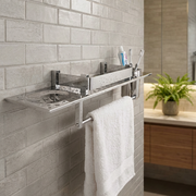 MULTIPURPOSE SHELF INCLUDES SHELF, TUMBLER HOLDER, TOWEL RAIL