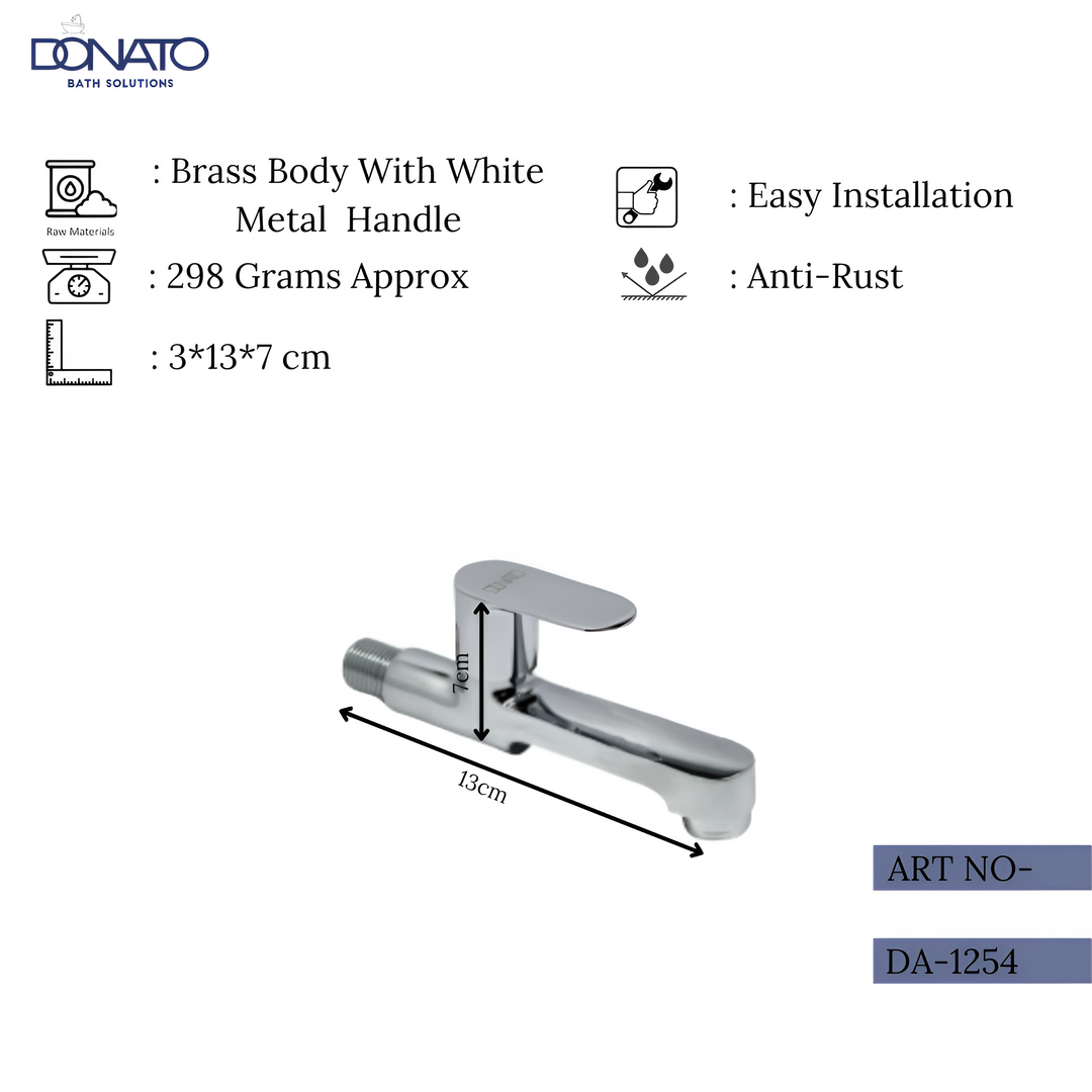 High-quality brass bib cock featuring a quarter-turn handle, 298 grams of weight with easy installation and anti rust