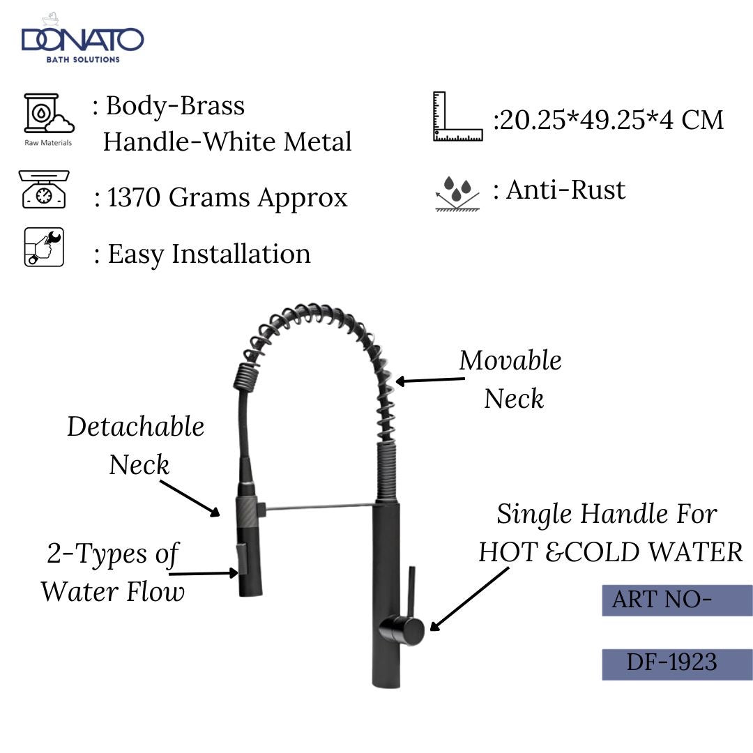 DONATO SINGLE LEVER SINK MIXER TABLE MOUNTED- PULLOUT BLACK