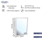 mirror with cabinet and shelf side hooks for holding accessories