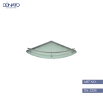 Modern glass corner shelf with chrome brackets in a contemporary living room