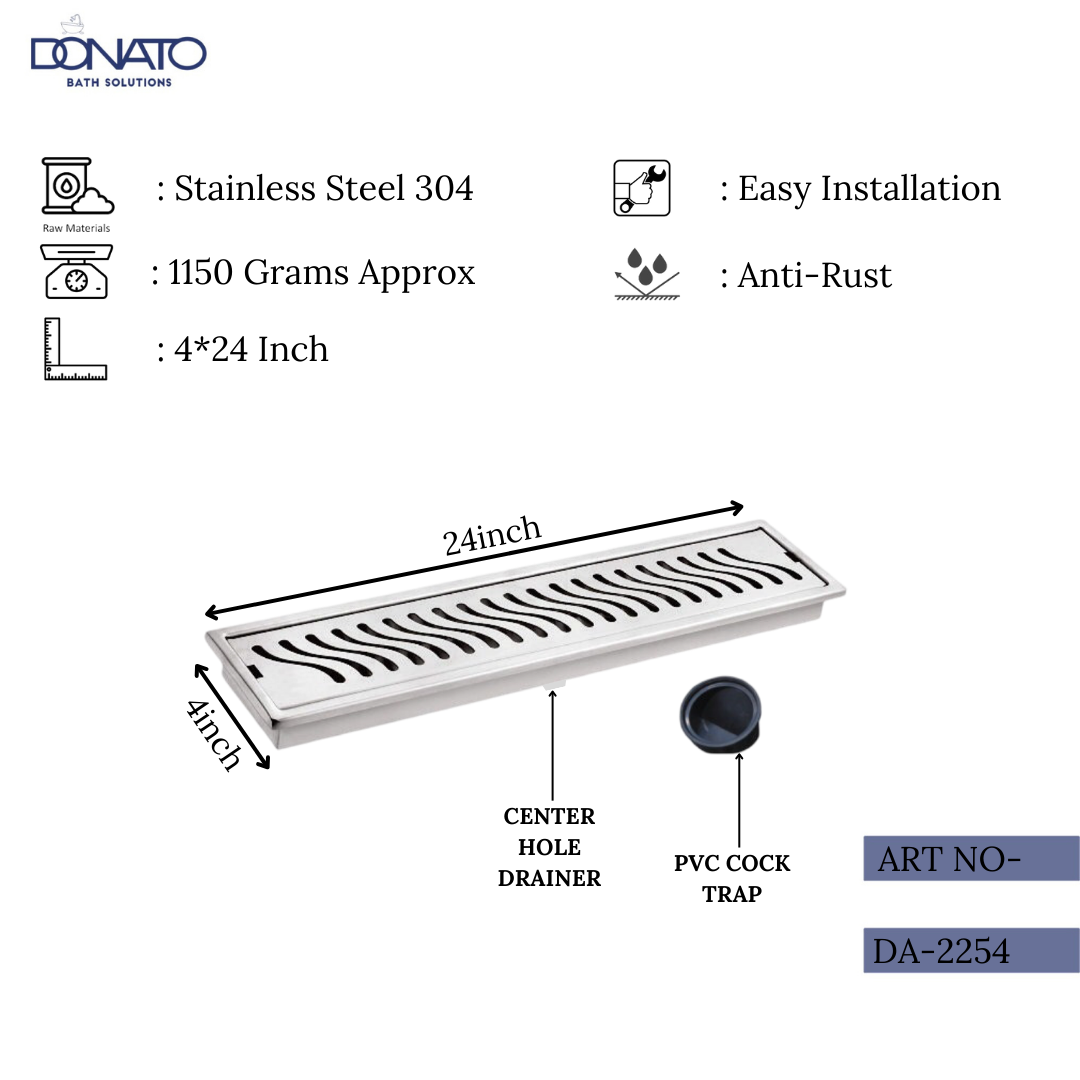 Sleek shower drainer designed for efficient water drainage.