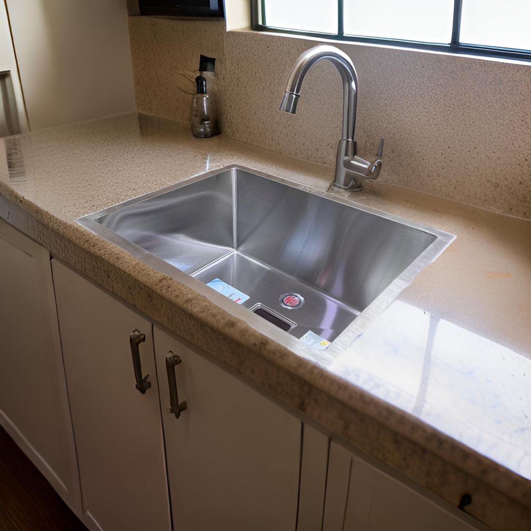 Modern stainless steel kitchen sink with single basin