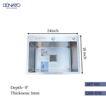 Farmhouse-style single bowl kitchen sink with a deep basin.