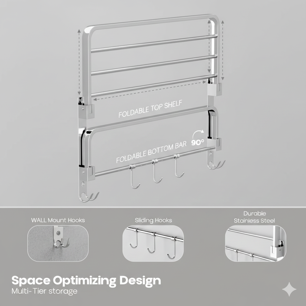 DONATO SS 202 HD 24" FOLDING TOWEL AND CLOTH RACK
